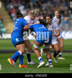 NORTHAMPTON, ENGLAND : Marlie Packer of England C während des TikTok Women's Six Nations England vs Italy in Franklin's Gardens am Sonntag, den 2. April 2023 in Northampton, England. Stockfoto