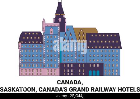 Vektordarstellung der kanadischen Grand Railway Hotels in Kanada, Saskatoon und Kanada Stock Vektor