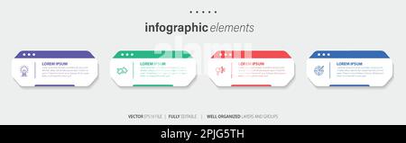Vorlagendesign für Business-Infoelemente mit Symbolen und 4 Optionen oder Schritten. Vektordarstellung. Stock Vektor
