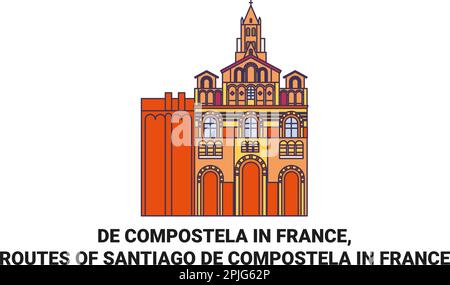 Frankreich, Routen von Santiago De Compostela in Frankreich Reise Landmark Vector Illustration Stock Vektor