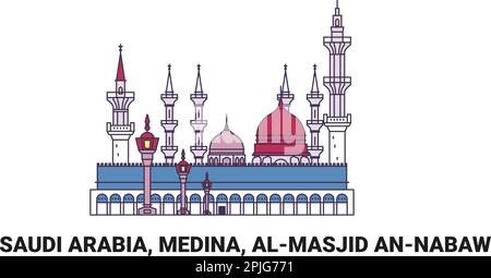 Saudi-Arabien, Medina, Almasjid Annabaw, Reise-Wahrzeichen-Vektor-Illustration Stock Vektor