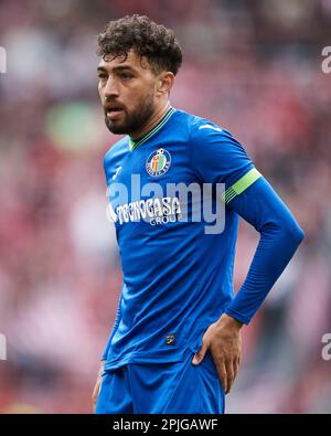Munir El Haddadi von Getafe CF während des Spiels La Liga Santander zwischen Athletic Club und Getafe CF im San Mames Stadium am 1. April 2023 in Bilbao, Stockfoto