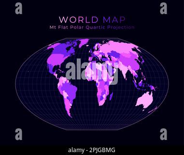 Weltkarte. McBryde-Thomas flachpolare quartische pseudozylindrische EQUAL-Area-Projektion. Illustration der digitalen Welt. Stock Vektor