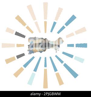 Sonnenaufgang auf Capri. Niedrige Poly gestreifte Rochen und Karte der Insel. Erstaunliche Vektorillustration. Stock Vektor