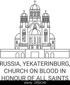 Russland, Jekaterinburg, Blutkirche zu Ehren aller Heiligen, glänzend in der russischen Landreise-Vektordarstellung Stock Vektor