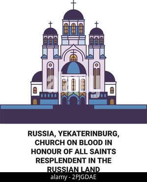 Russland, Jekaterinburg, Blutkirche zu Ehren aller Heiligen, glänzend in der russischen Landreise-Vektordarstellung Stock Vektor