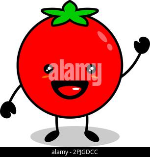 Fröhliche, niedliche, lächelnde Tomate, Vektor-Flachzeichensymbol, isoliert auf weißem Hintergrund, süßes Tomatengemüse-Konzept Stock Vektor