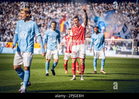 Malmoe, Schweden. 01., 2023. April. Mileta Rajovic (9) aus Kalmar FF, gesehen während des Allsvenskan-Spiels zwischen Malmo FF und Kalmar FF im Eleda-Stadion in Malmoe. (Foto: Gonzales Photo - Joe Miller). Stockfoto