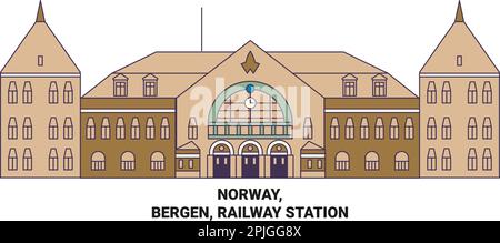 Vektorgrafik für Norwegen, Bergen, Bahnhofsreisen Stock Vektor