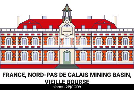 Frankreich, Nordpas De Calais Mining Basin, Vieille Bourse Reise Wahrzeichen Vektordarstellung Stock Vektor