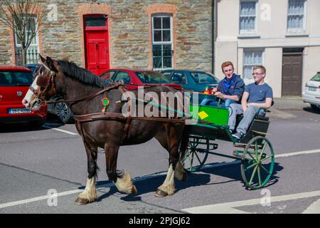 Pferde, Reiter und Besitzer sind gesegnet und werden beim jährlichen August Fair Day in Rosscarbery in County Cork, Irland, gefeiert. Stockfoto