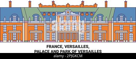 Frankreich, Versailles, Schloss und Park von Versailles reisen als Vektorgrafik zu Wahrzeichen Stock Vektor