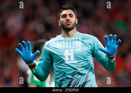 Rui Silva vom Betis FC während des LaLiga-Spiels zwischen Atletico de Madrid und Real Betis. Gespielt im Civitas Stadium am 02. April 2023 in Madrid, Spanien. (Foto: Cesar Cebolla/PRESSIN) Stockfoto