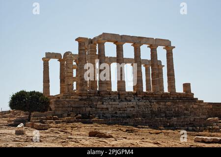 Die Ruinen des Tempels von Poseidon, Sounio, Griechenland Stockfoto