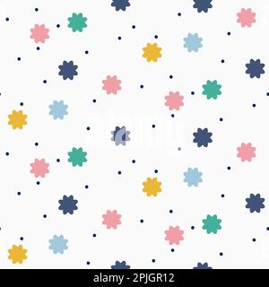 Farbenfrohe abstrakte Konfettiblumen mit nahtlosem Muster auf dem Hintergrund. Stock Vektor