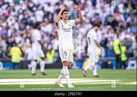 2. April 2023; Santiago Bernabeu Stadion, Madrid, Spanien, Spanisch La Liga Fußball, Real Madrid gegen Real Valladolid; Vallejo Stockfoto