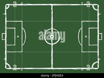 Fußballfeldplan, Strategievorlage für Kreidefußballspiele. Sporttraining oder Wettkampf, grünes Vektorbrett für Workout und Trainer Stock Vektor