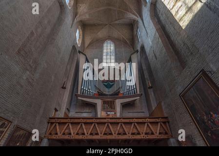 Modernes Orgelloft der Barfüßerkirche, Kirche wurde im 15. Jahrhundert wiederaufgebaut, Augsburg, Bayern, Deutschland, Europa Stockfoto