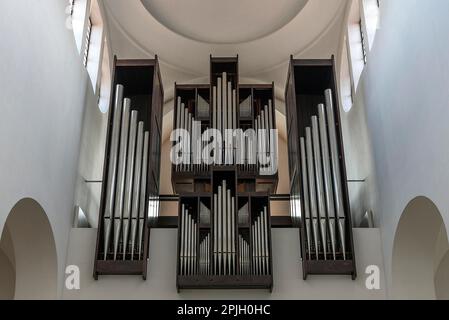 Orgel aus dem Jahr 1973, im St. Moritz-Kirche, früher Fusskirche, Wiederaufbau 1950er, Augsburg, Bayern, Deutschland, Europa Stockfoto