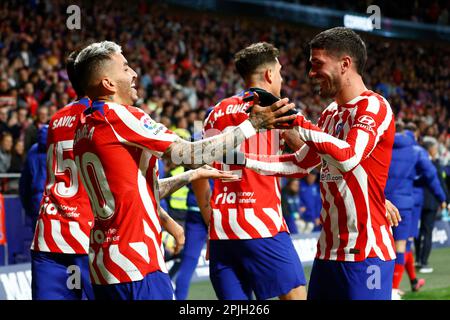 Während des Spiels LaLiga, zwischen Atletico de Madrid und Real Betis. Gespielt im Civitas Metropolitano Stadium am 02. April 2023 in Madrid, Spanien. (Foto: Cesar Cebolla/PRESSIN) Stockfoto