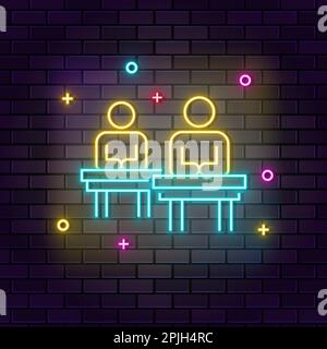 Neonsymbol für Schüler. Neonsymbol für Bildung auf dunklem Backsteinhintergrund Stock Vektor