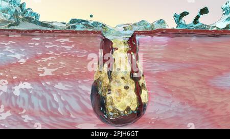 3d-Illustration der Hautschicht Wasserreinigung, Reinigungsschaum Creme, Hautschicht oder Lotion, oder Milch, oder Wasser, um die Haut Schmutz Entferner zu reinigen. Tiefes Kl Stockfoto