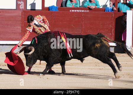 Madrid, Spanien. 02. April 2023. Stierkämpfer Esau Fernandez, gesehen während des Stierkampfs am Palm Sunday in der Stierkampfarena Las Ventas in Madrid. Kredit: SOPA Images Limited/Alamy Live News Stockfoto