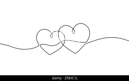 Herzen durchgehende Linien zeichnen. Ein einhändiges, konturiertes Herz für Design mit Love Print. Symbol Liebe Oneline. Skizze der schwarzen linie isoliert Stock Vektor