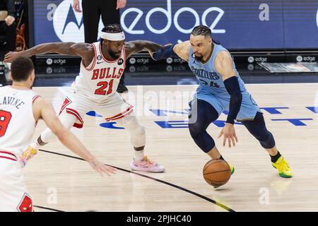 Chicago, USA. 02. April 2023. Chicago, USA, 2. April 2023: Dillon Brooks (24 Memphis Grizzlies) in Aktion während des Spiels zwischen den Chicago Bulls und Memphis Grizzlies am Sonntag, den 2. April 2023 im United Center, Chicago, USA. (KEINE KOMMERZIELLE NUTZUNG) (Shaina Benhiyoun/SPP) Guthaben: SPP Sport Press Photo. Alamy Live News Stockfoto