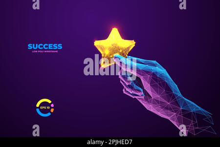 3D Hand mit goldenem Stern. Goldene positive Darstellung der Kundenrate. Stock Vektor