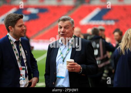 Sam Allardyce, ehemaliger Bolton Wanderers Manager, wurde am 2. April 2023 beim EFL Papa Johns Trophy Final zwischen Bolton Wanderers und Plymouth Argyle im Wembley Stadium in London, England, gesehen. Foto von Carlton Myrie. Nur redaktionelle Verwendung, Lizenz für kommerzielle Verwendung erforderlich. Keine Verwendung bei Wetten, Spielen oder Veröffentlichungen von Clubs/Ligen/Spielern. Stockfoto