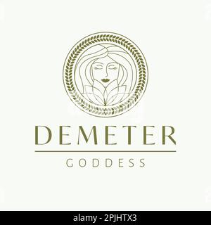 Demeter Godess Logo-Design. Griechische Göttin, Vektorlogo. Vorlage für Logo der Schönheits- und Kunstindustrie. Die Göttin der Fruchtbarkeit, die Schirmherrin der Landwirtschaft Stock Vektor