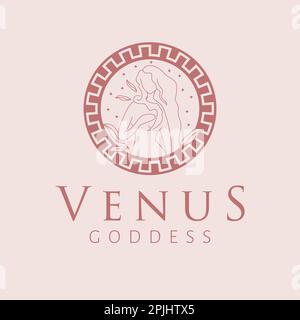 Logo der Venus Goddess. Göttin-Vektor-Logo. Vorlage für Logo der Schönheits- und Kunstindustrie. Göttin der Schönheit, fleischliche Liebe, Verlangen, Fruchtbarkeit und Prosp Stock Vektor