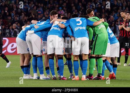 Neapel, Italien. 02. April 2023. Team Napoli, während des Spiels der italienischen Serie A zwischen Neapel und Mailand Endergebnis, Neapel 0, Mailand 4, im Stadion Diego Armando Maradona gespielt. Kredit: Vincenzo Izzo/Alamy Live News Stockfoto