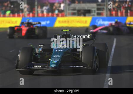 Melbourne, Australien. 03. April 2023. MELBOURNE, Australien, 2. APRIL 2023; #14, Fernando ALONSO, ESP, Aston Martin Formel 1 Team, während DES AUSTRALISCHEN Formel 1 Grand Prix am 2. April 2023, Albert Park - Melbourne, FIA Formula1 World Championship, Raceday, Formel 1 Rennen in Australien, Motorsport, F1 GP, Honorarpflichtiges Foto, gebührenpflichtiges Bild, Copyright © Clay CROSS/ATP images (CROSS Clay/ATP/SPP) Kredit: SPP Sport Press Photo. Alamy Live News Stockfoto