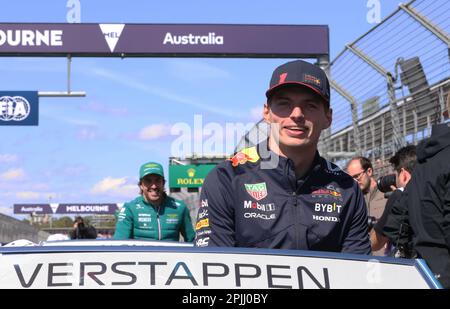 Melbourne, Australien. 03. April 2023. MELBOURNE, Australien, 2. APRIL 2023; Drivers Parade mit #1, Max VERSTAPPEN, NDL, Oracle Red Bull Racing während des AUSTRALISCHEN Formel 1 Grand Prix am 2. April 2023, Albert Park - Melbourne, FIA Formula1 World Championship, Raceday, Formel 1 Rennen in Australien, Motorsport, F1 GP, Honorarpflichtiges Foto, gebührenpflichtiges Bild, Copyright © Clay CROSS/ATP images (CROSS Clay/ATP/SPP) Kredit: SPP Sport Press Photo. Alamy Live News Stockfoto