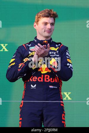 Melbourne, Australien. 03. April 2023. MELBOURNE, Australien, 2. APRIL 2023; PODIUM, Rennsieger Nr. 1, Max VERSTAPPEN, NDL, Oracle Red Bull Racing während des AUSTRALISCHEN Formel 1 Grand Prix am 2. April 2023, Albert Park - Melbourne, FIA Formula1 World Championship, Raceday, Formel 1 Rennen in Australien, Motorsport, F1 GP, Honorarpflichtiges Foto, gebührenpflichtiges Bild, Copyright © Clay CROSS/ATP images (CROSS Clay/ATP/SPP) Kredit: SPP Sport Press Photo. Alamy Live News Stockfoto