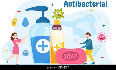 Antibakterielle Illustration mit Waschen der Hände, Virusinfektion und Bakteriensteuerung in Hygiene Healthcare Flat Cartoon Hand Drawn Templates Stock Vektor