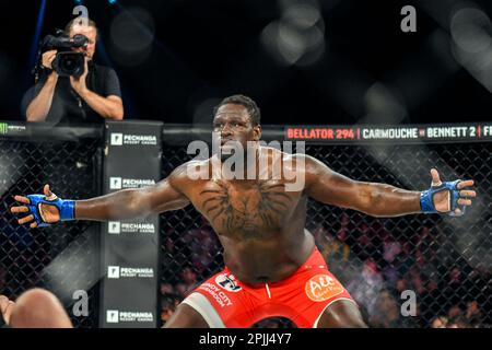 Menifee, Kalifornien, USA. 31. März 2023. DANIEL JAMES besiegte MARCELO GOLM über TKO (Punches) ''“ Runde 3, 0:26 Penchanga Hotel Casino (Kreditbild: © Ardie Crenshaw/ZUMA Press Wire) NUR REDAKTIONELLE VERWENDUNG! Nicht für den kommerziellen GEBRAUCH! Stockfoto