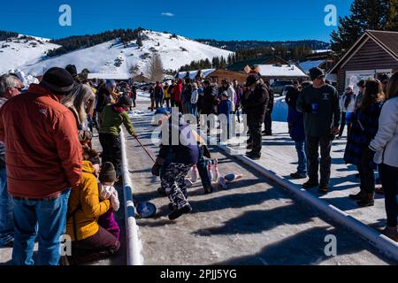 Winterfeier in Stanley, Idaho Stockfoto