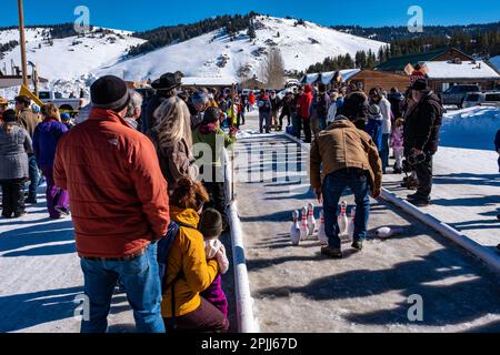 Winterfeier in Stanley, Idaho Stockfoto