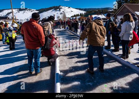 Winterfeier in Stanley, Idaho Stockfoto