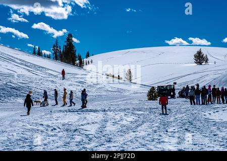 Winterfeier in Stanley, Idaho Stockfoto