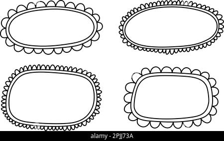 Ovaler und quadratischer Muschelrahmen. Handgezeichnete Rechteck- und Ellipsenformen mit ausgekrümmten Kanten. Einfaches Etikettenformular. Rahmen aus Blumenspitze Stock Vektor