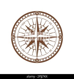 Klassische Kompasswindrose, mittelalterliches nautisches Navigationsschild. Isoliertes Vektor-windrose-Element für die Karten- und Kartographierichtung. Retro-Schifffahrtssymbo Stock Vektor