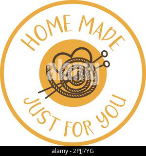 Hausgemacht nur für dich, handgefertigtes Strickmode-Label Stock Vektor