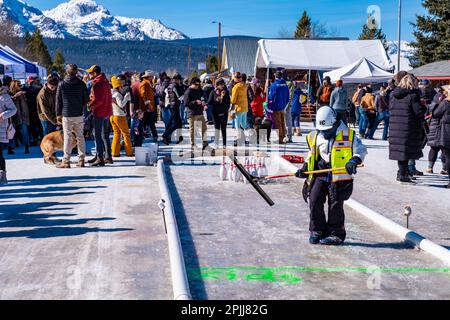 Winterfeier in Stanley, Idaho Stockfoto