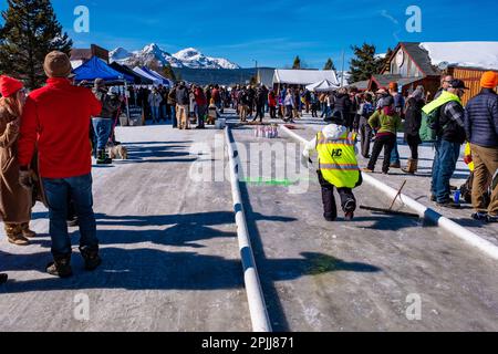 Winterfeier in Stanley, Idaho Stockfoto