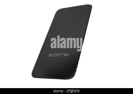 Schutzglas für Mobiltelefon oder Smartphone isoliert auf weißem Hintergrund. Smartphone-Schutzfolie aus transparentem mehrschichtigem Glas Stockfoto