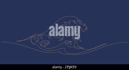 ozeanwelle in Vektorzeichnung mit durchgehenden Linien gewellt Stock Vektor